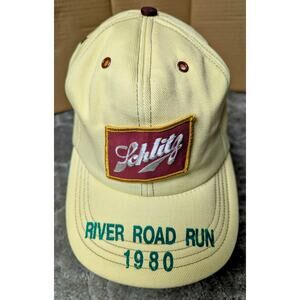 Vtg Schlitz Beer Trucker Hat 1980 Illinois River Road Run Butter Milk Maroon USA